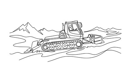 Naklejka premium Snow Cat Vehicle Continuous Line Drawing Isolated on Transparent Background