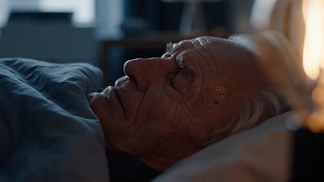 Elderly Man Sleeping Peacefully Under Warm Light