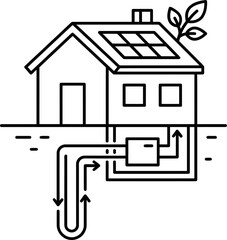 Fototapeta premium Geothermal energy system for residential house heating and cooling illustration.