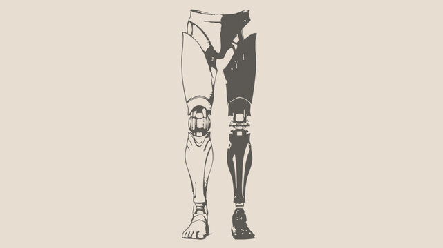 Robotic prosthetic legs illustration featuring complex mechanical joints and structural design elements presented in a clean minimalist vector graphic art style