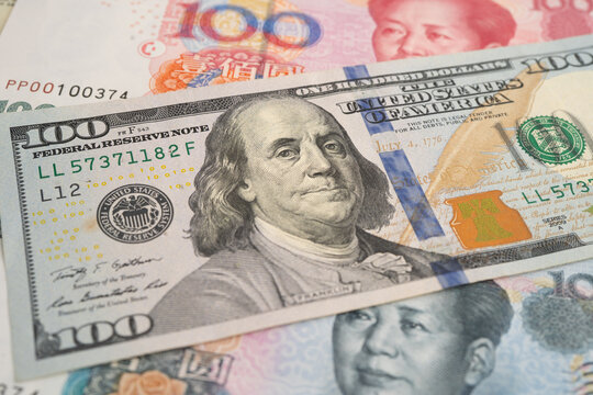 China yuan and dollar banknote money, investment economy business and banking.