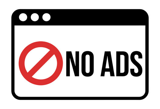 No ads text with red prohibited symbol inside a browser window