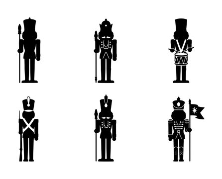 70 Nutcracker Soldier Icons, Festive Christmas Characters, Military Figures, Traditional Holiday Decorations, Set of 6 Vector Silhouettes 100