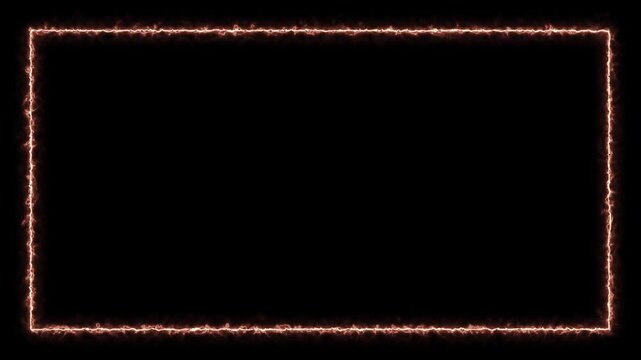 4K Orange Fire Neon Border Frame Overlay Glowing Electric Energy Line Rectangle Loop Background