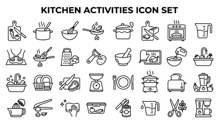 Fototapeta premium Set of Kitchen Cooking and Food Preparation Line Art Icons