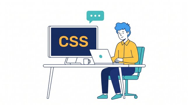 Person coding css on laptop and monitor illustration