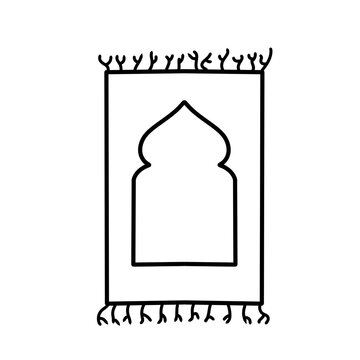 Islamic religion and Ramadan line art icon set with Quran prayer mat kaaba and lantern vector