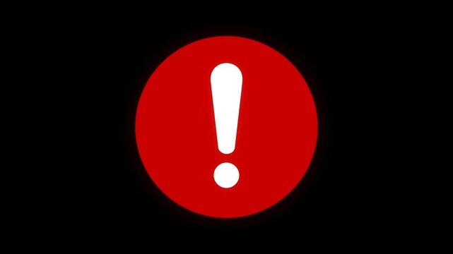 Red warning exclamation symbol heart beating animation with glowing alert effect on black background for safety and notification concept