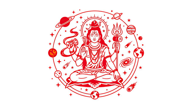 Shiva Meditating Cosmic Universe Illustration