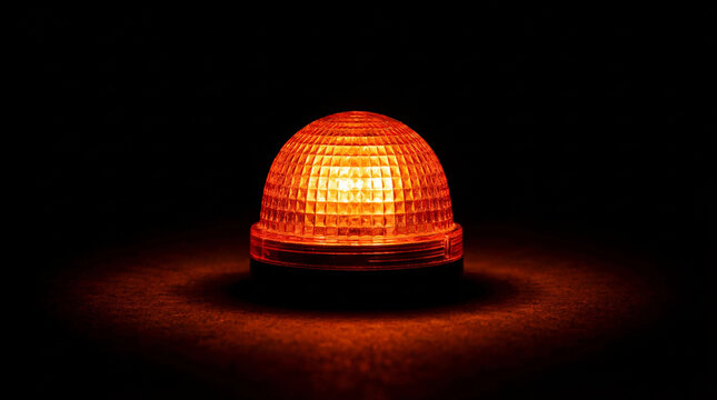 Orange warning light glows brightly on dark surface