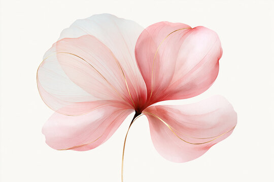 Soft Pink Watercolor Flower Illustration with Gold Foil Line Accent