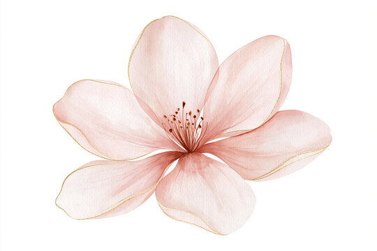 Soft Pink Watercolor Flower Illustration with Gold Foil Line Accent