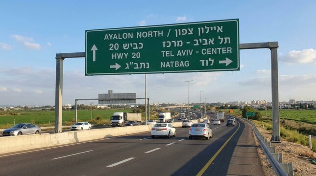 Highway Signage For Ayalon North And Tel Aviv Center In Israel