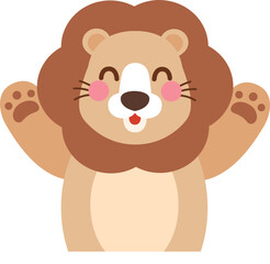 Obraz premium Cute Happy Lion Raising Paws Cartoon Character