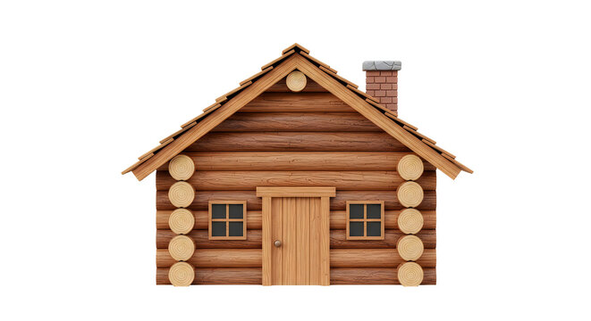 Small rustic wooden log cabin house with a chimney