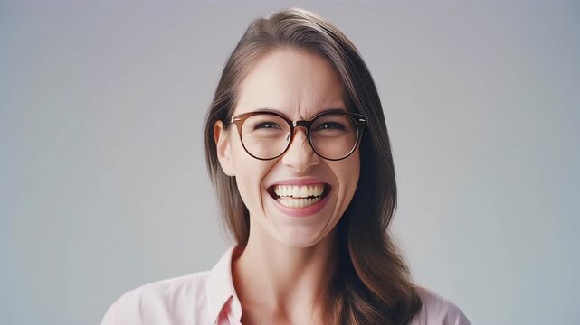 Expressive young woman displays varied facial emotions in video animation clip
