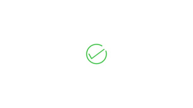 Approval check mark icon animation for confirmation status. Green check approval icon for success and verified state. Check mark status indicator for approval workflow. Tick mark, check icon.