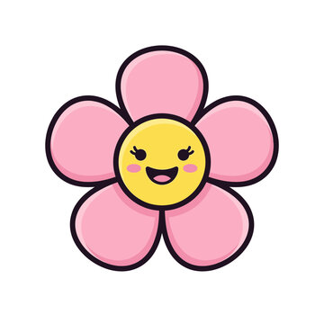 Cute Cartoon Flower Mascot with Happy Smiling Face