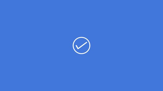 Approval check mark icon animation for confirmation status. Blue check mark approval icon for success and verified state. Check mark status indicator for approval workflow. Tick mark, check icon.