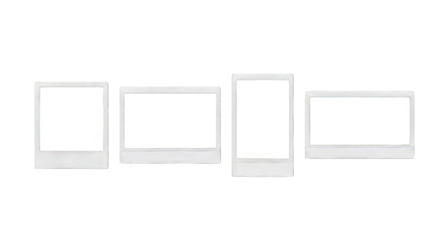 Vintage instant photo frames, set of four blank polaroid style film borders, retro white paper picture templates for scrapbooking isolated on Transparent Background