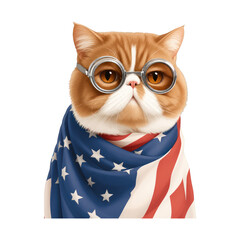 Fototapeta premium PNG Cat with glasses wrapped in American flag