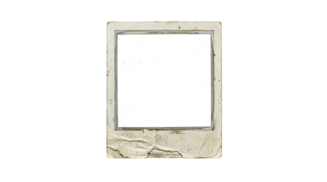 Vintage instant photo frame with realistic paper texture, blank retro polaroid border for photography mockups, aged photographic card isolated on Transparent Background