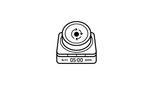 Digital blitz chess clock timer showing 5 minute countdown for quick match competition, line art icon