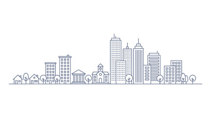 Fototapeta premium Minimalist City Skyline Line Art Illustration on White Background