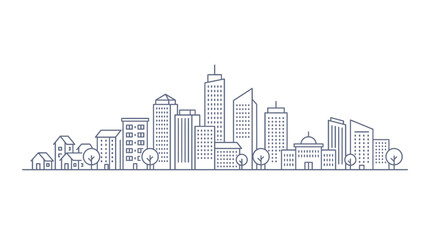 Naklejka premium Modern City Skyline Line Art Illustration on White Background