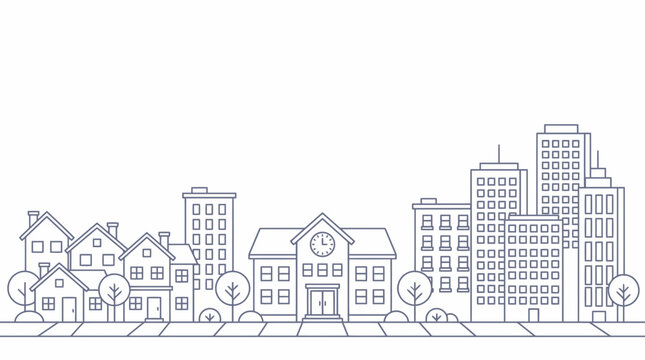 Minimalist City Skyline Line Art Vector with Urban Buildings