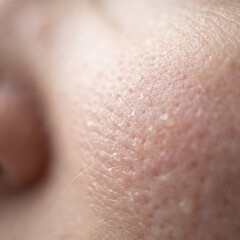Fototapeta premium Macro portrait of human skin texture showing pore detail and pink tones