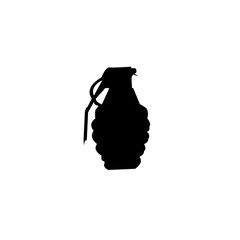 Obraz premium Black silhouette of a hand grenade weapon isolated on a white background for military combat and war concepts
