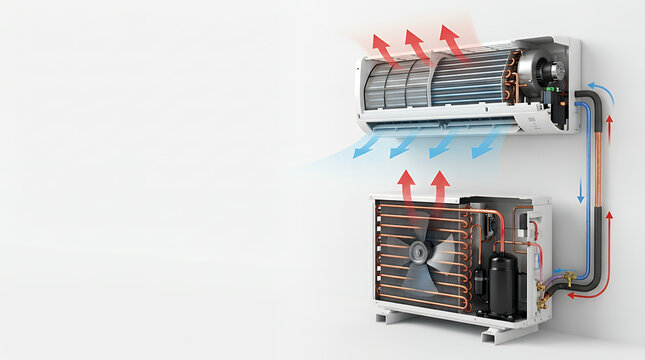 Air Conditioning System Internal Mechanism and Heat Exchange Process Diagram.