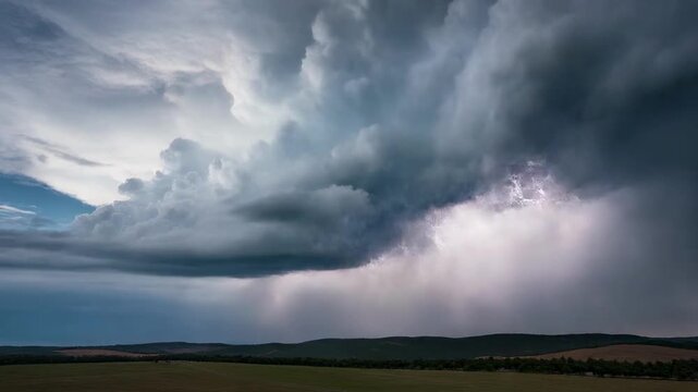 Dramatic cloudy sky timelapse with horizon transition