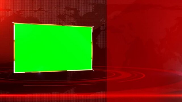 3D Virtual News Studio Background Loop with Green Screen Frame and World Map Graphic