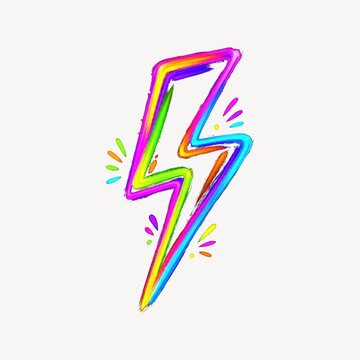 Colorful neon lightning bolt isolated on transparent background