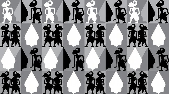 Traditional Wayang Shadow Puppet Vector Pattern Geometric Indonesian Cultural Seamless Background Design