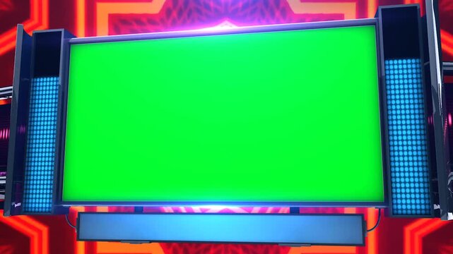 3D Futuristic Concert Billboard Display Frame with Green Screen Screen Replacement and Glowing Neon Tunnel Background