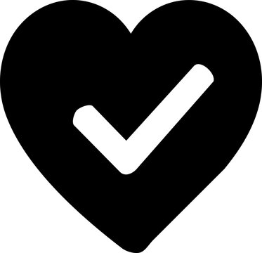 Minimalist black heart icon with white checkmark for International Day for Interventional Cardiology symbolizing healthy cardiac patient recovery