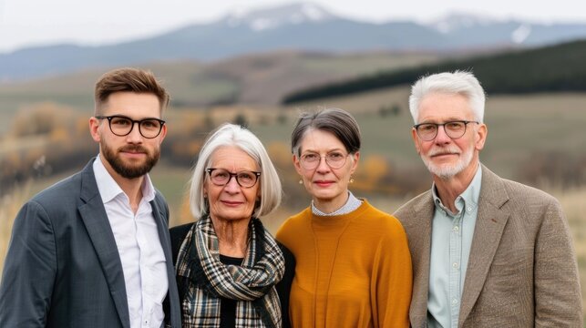 A diverse multigene nal family including younger and older adults stands together for a formal outdoor portrait