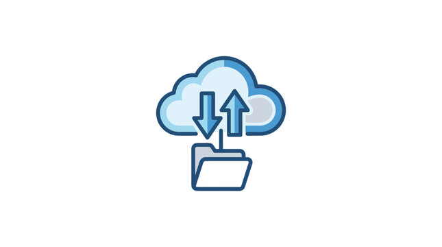Cloud icon with folder and upload download arrows.