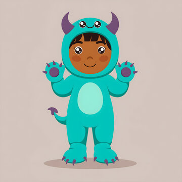 Anak kecil memakai kostum monster 