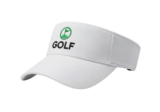 White golf cap with green logo on front isolated on transparent background