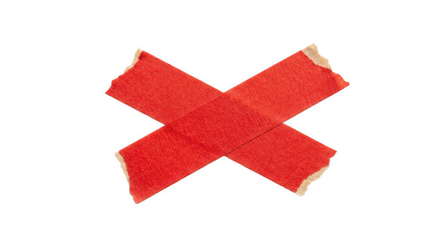 Red duct tape crossed, adhesive masking tape cross shape. Sticky paper tape strips for packaging, repair isolated on Transparent Background