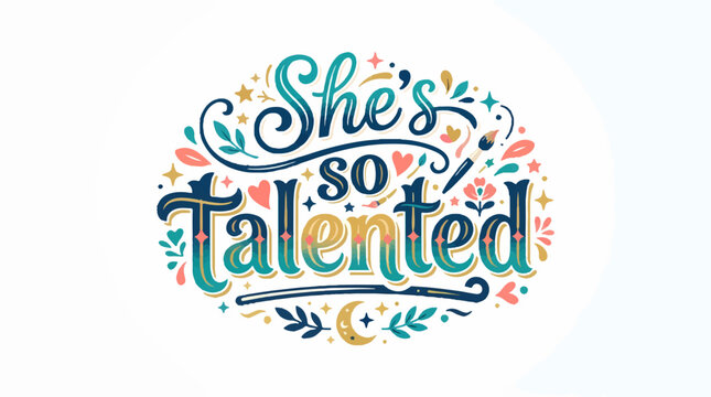 She's so talented in beautiful, colorful hand-lettering. Decorated with stars, hearts, a crescent moon, leaves, and a paintbrush. A whimsical, artistic appreciation design.