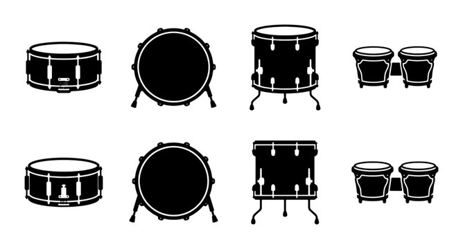 Drum Set Icons, Percussion Instruments Collection, Musical Equipment Graphics, Rock Band Elements, Vector Art