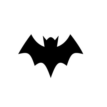 Black bat silhouette icon. Minimalist flying bat shape for Halloween design.