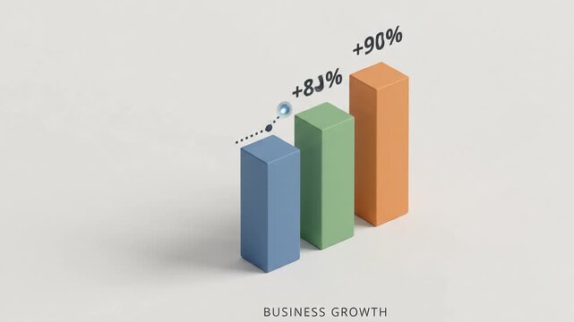 3D Motion Graphics Video Clip of Minimalist Business Growth Bar Chart on White Background