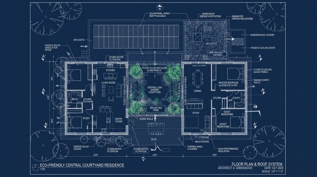 Eco friendly modern house floor plan blueprint architecture design