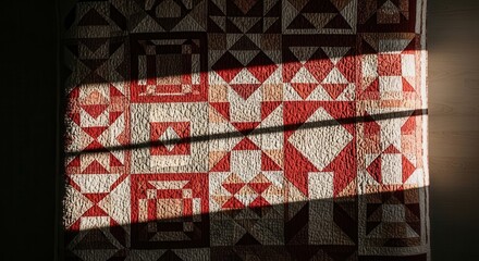 Fototapeta premium Intricate Handmade Quilt With Warm Sunlight Accents